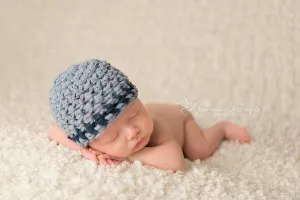 Newborn Cotton Striped Beanie Hat Denim Blue