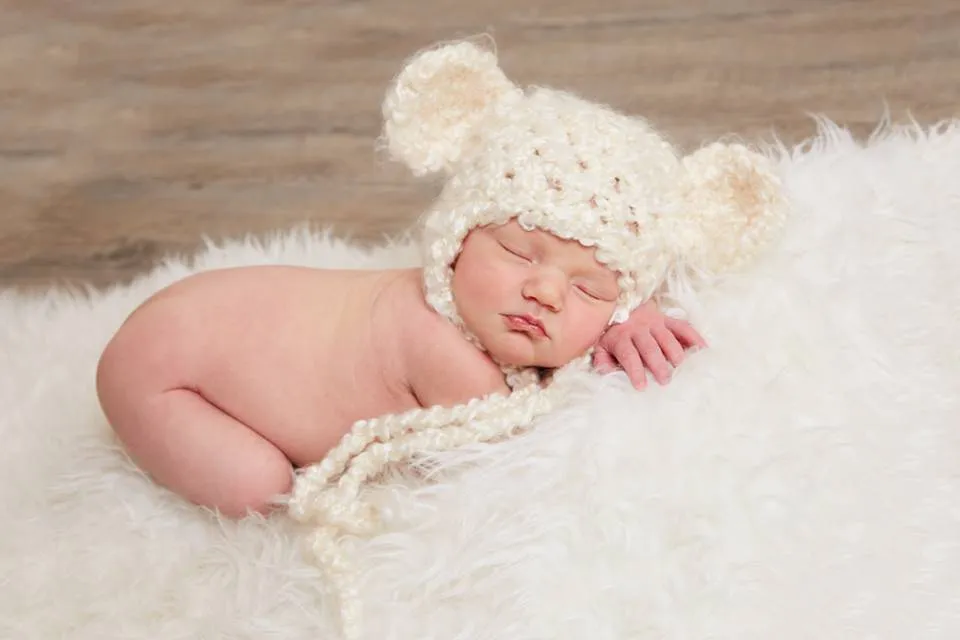 Newborn Cream Earflap Teddy Bear Hat