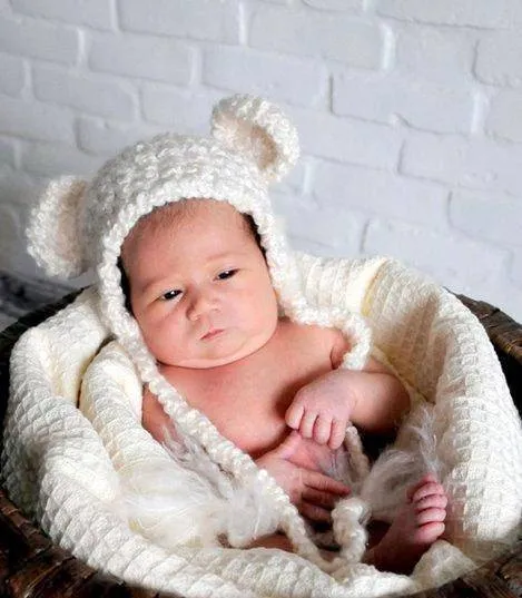 Newborn Cream Earflap Teddy Bear Hat