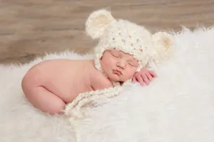 Newborn Cream Earflap Teddy Bear Hat