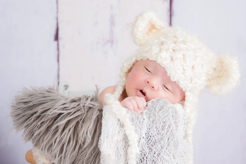 Newborn Cream Earflap Teddy Bear Hat