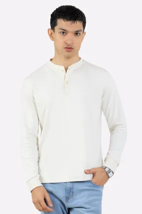 Off White Knitted Henley Shirt