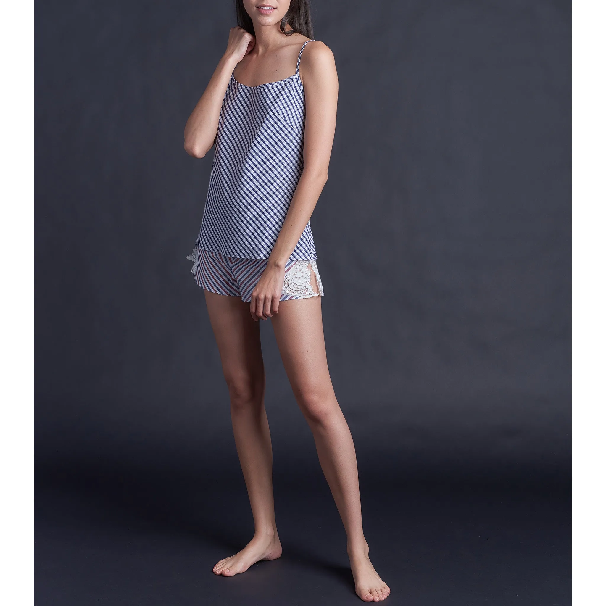 Olwen Camisole in Italian Navy Check Cotton