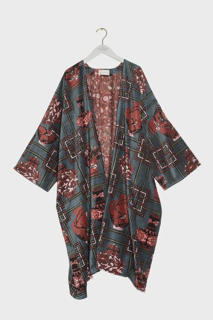 One Hundred Stars Ginger Jar Grey Velvet Grande Kimono