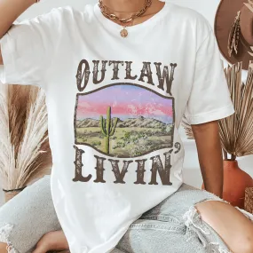 Outlaw Livin' Desert Design Comfort Colors® Unisex Jersey Short Sleeve Tee in White, Yam, Mustard or Green Distressed Desert Cactus Design