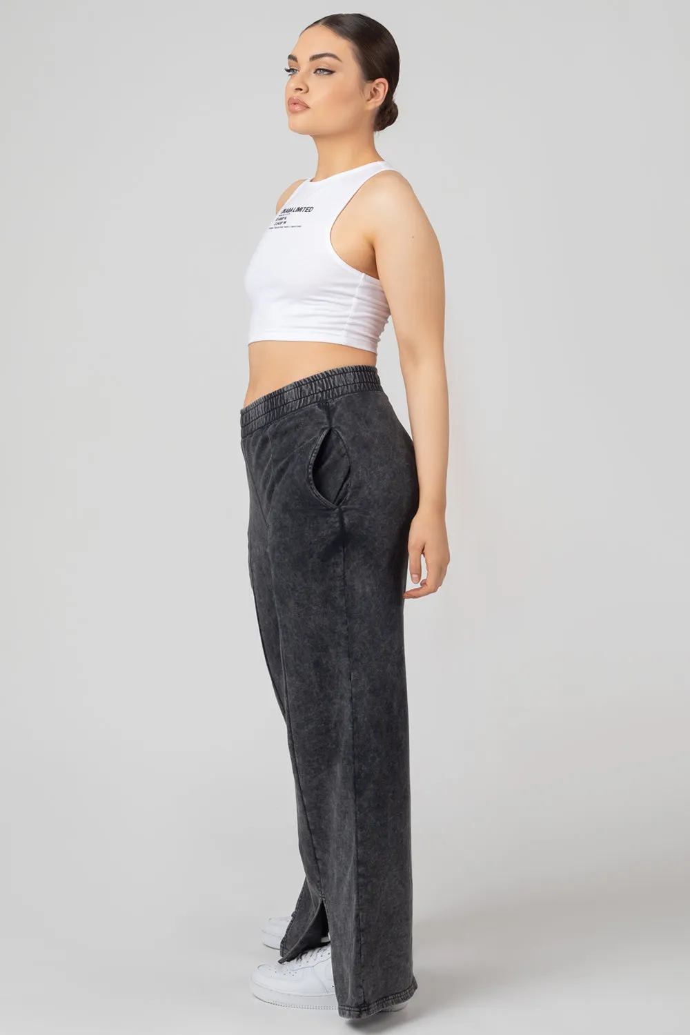 Oversized Fit Split Front Seam Detail Wide Leg Joggers Acid Wash