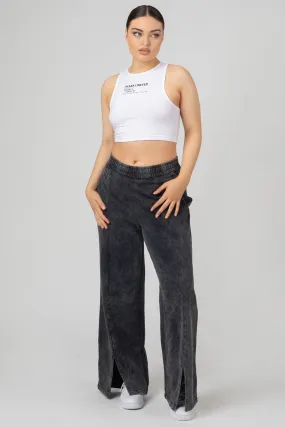 Oversized Fit Split Front Seam Detail Wide Leg Joggers Acid Wash