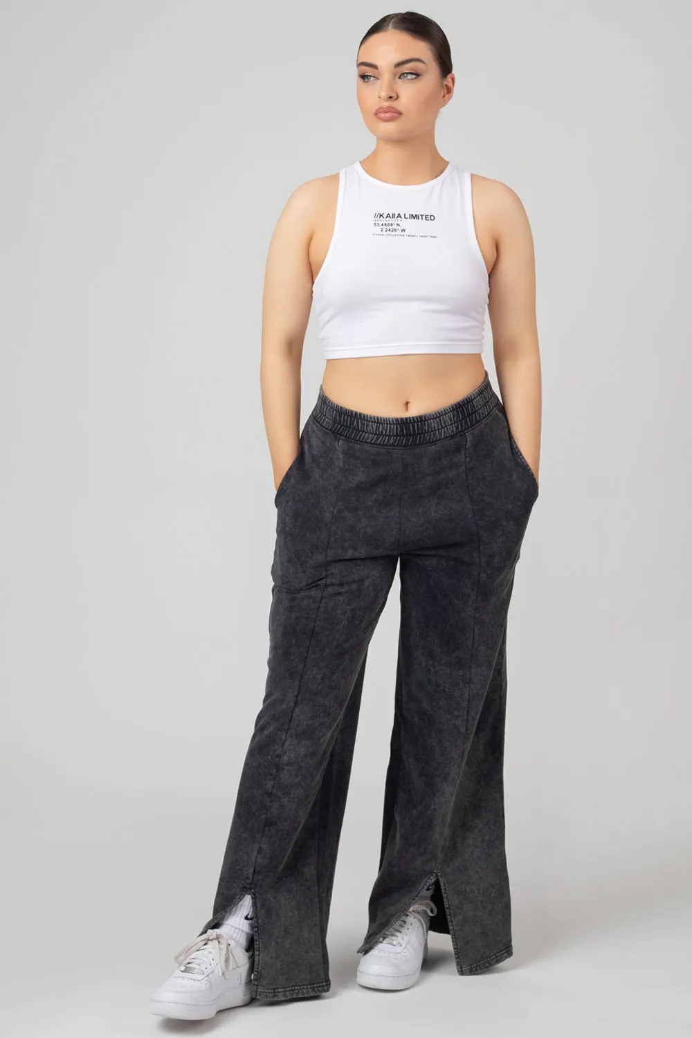 Oversized Fit Split Front Seam Detail Wide Leg Joggers Acid Wash