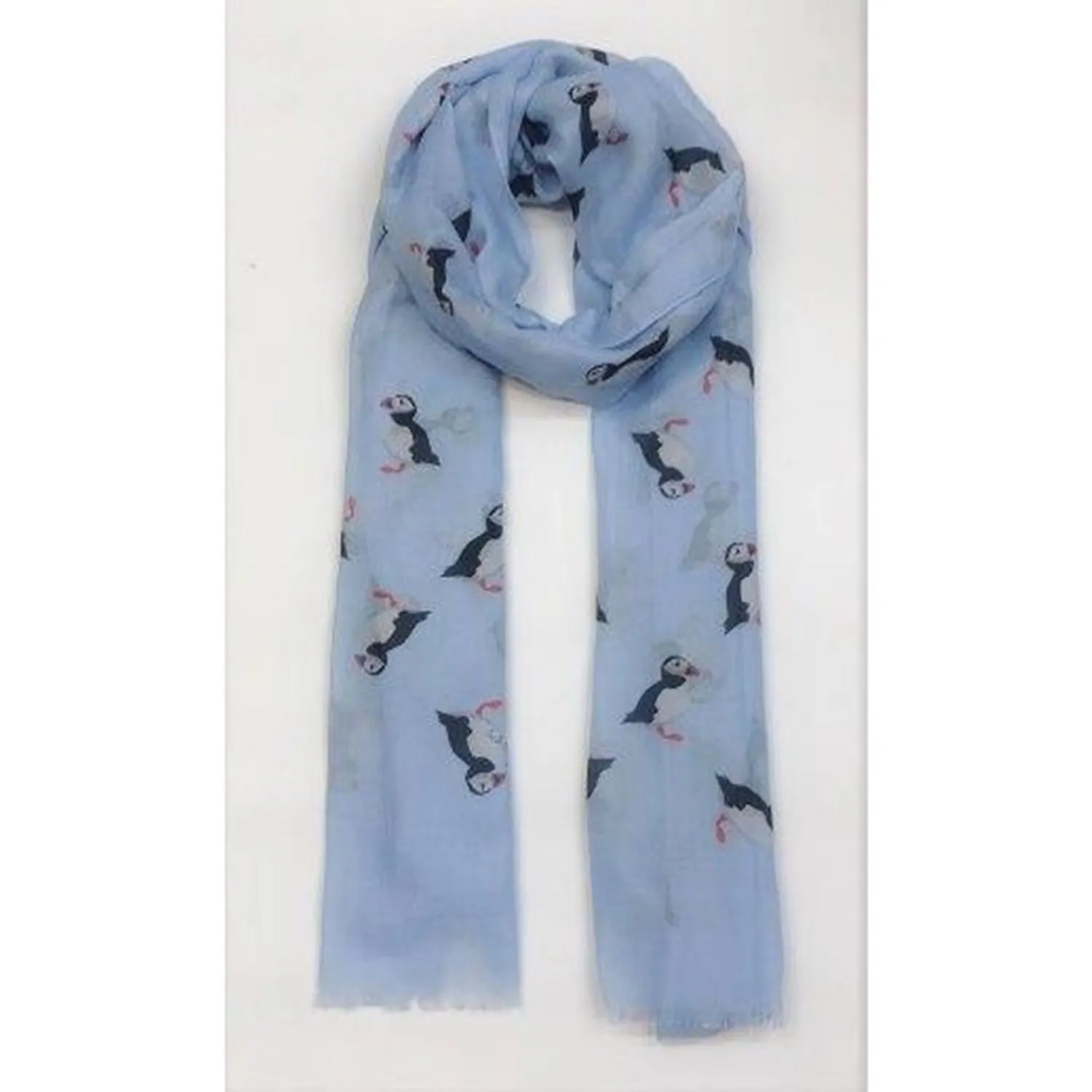 Pale Blue Puffin Print Scarf