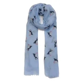 Pale Blue Puffin Print Scarf