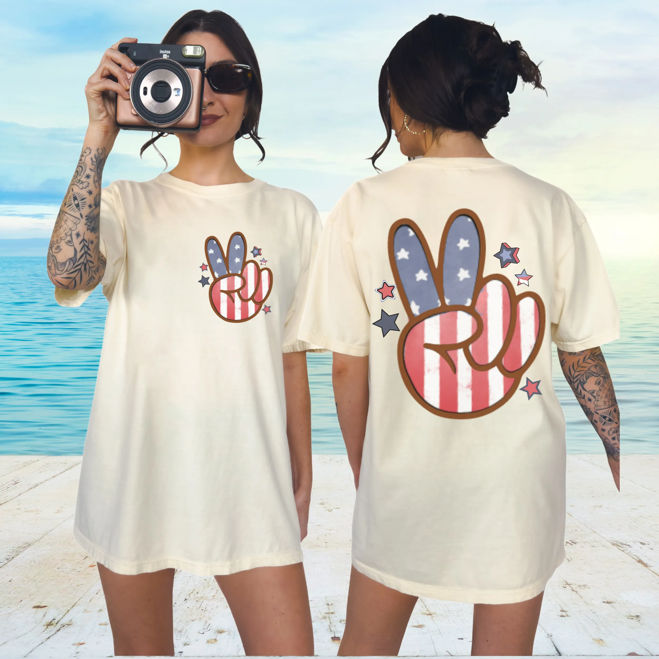 Peace Sign 4th of July Comfort Colors® T-Shirt, Retro Summer T-Shirt Dress, 1970's American Flag, Trendy T-Shirt