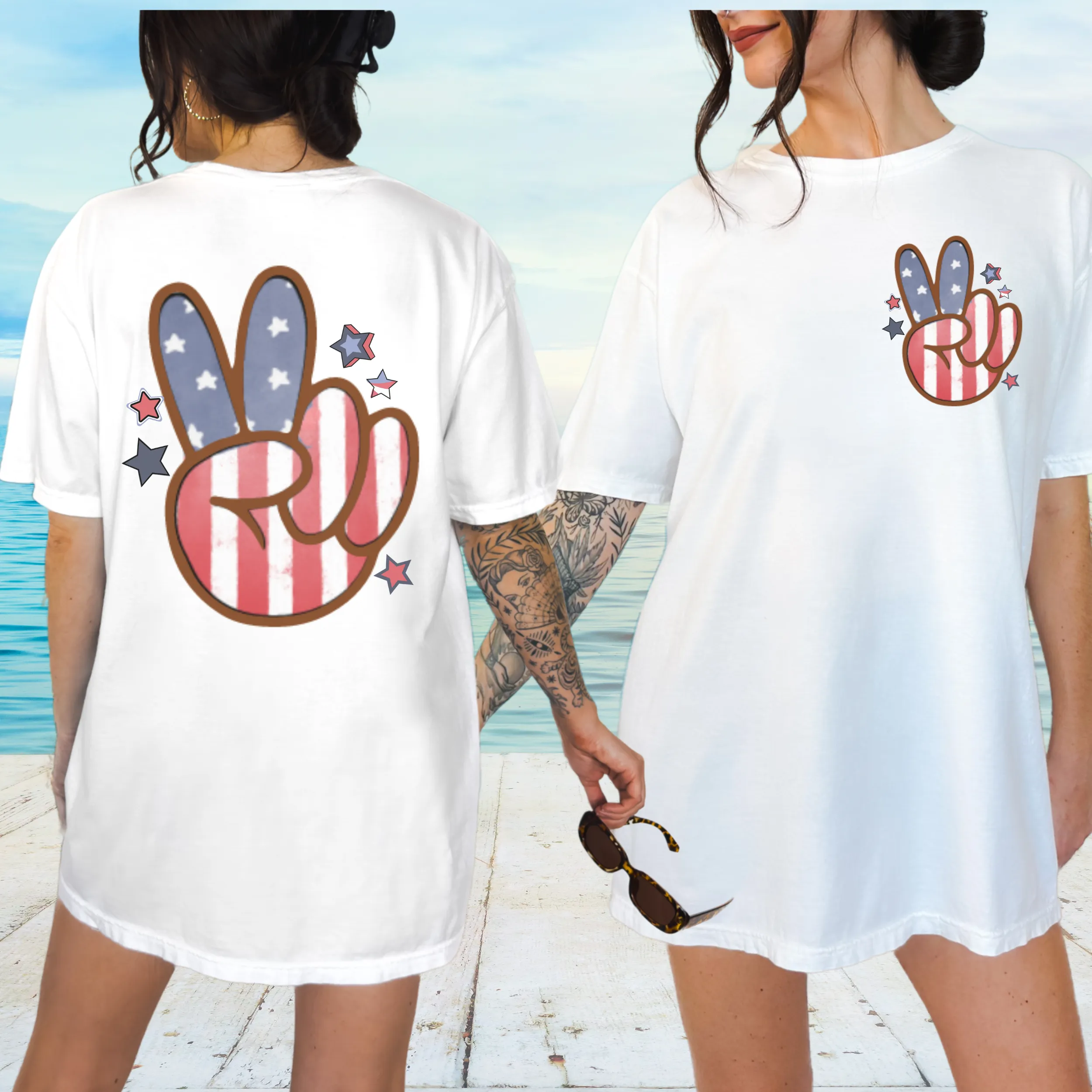 Peace Sign 4th of July Comfort Colors® T-Shirt, Retro Summer T-Shirt Dress, 1970's American Flag, Trendy T-Shirt