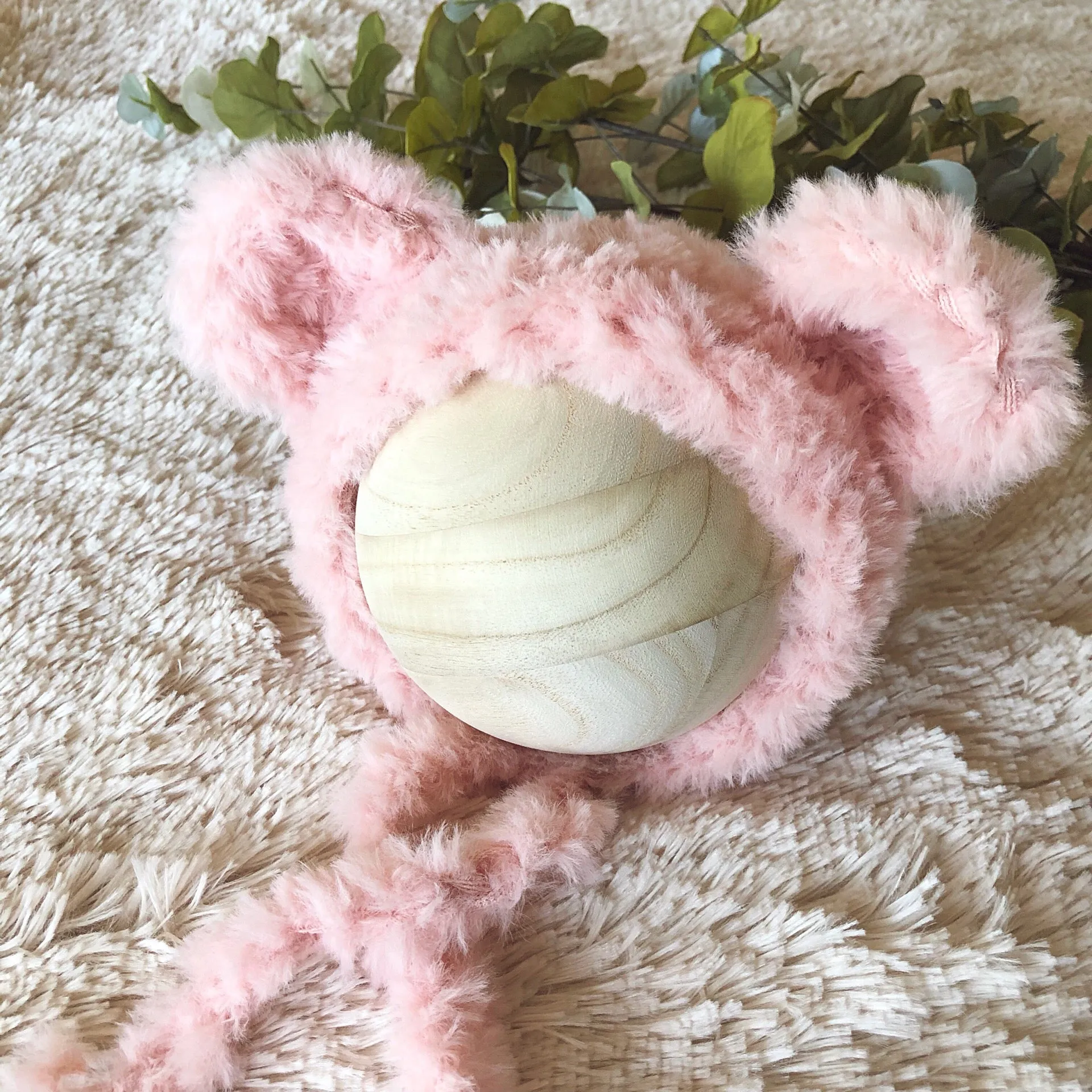 Pink Faux Fur Newborn Teddy Bear Hat