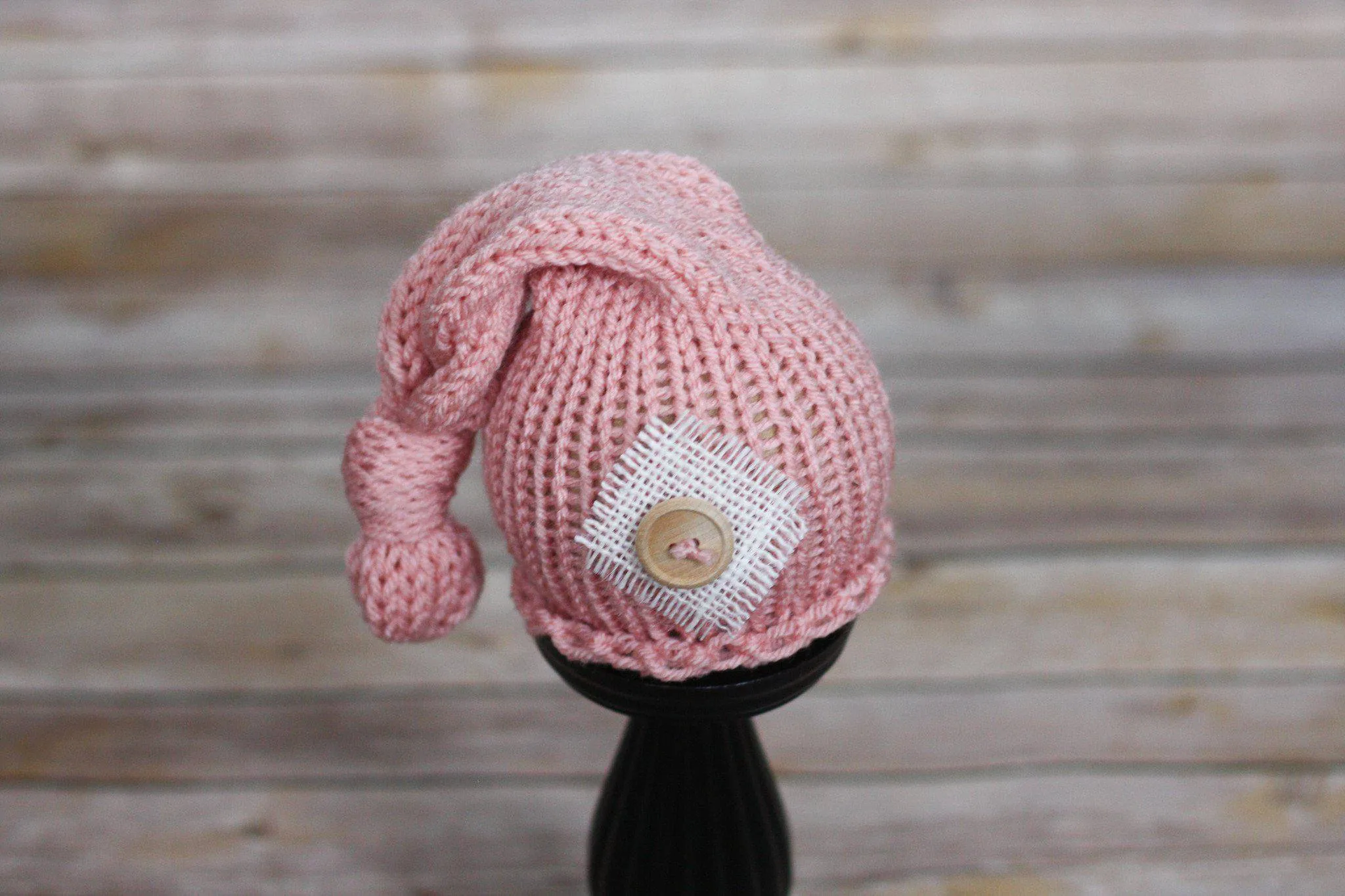 Pink Knit Newborn Pixie Slouch Hat