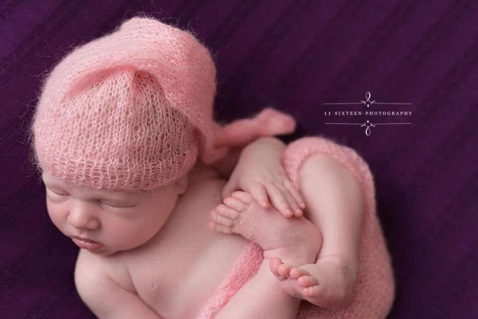 Pink Mohair Knot Hat and Shorts Set