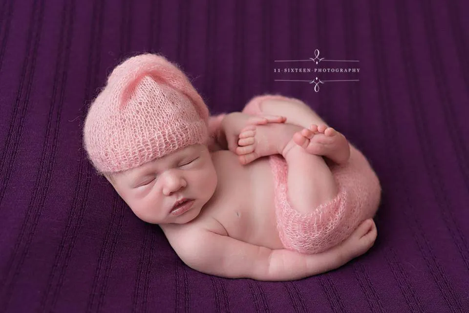 Pink Mohair Knot Hat and Shorts Set