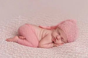 Pink Mohair Knot Hat and Shorts Set