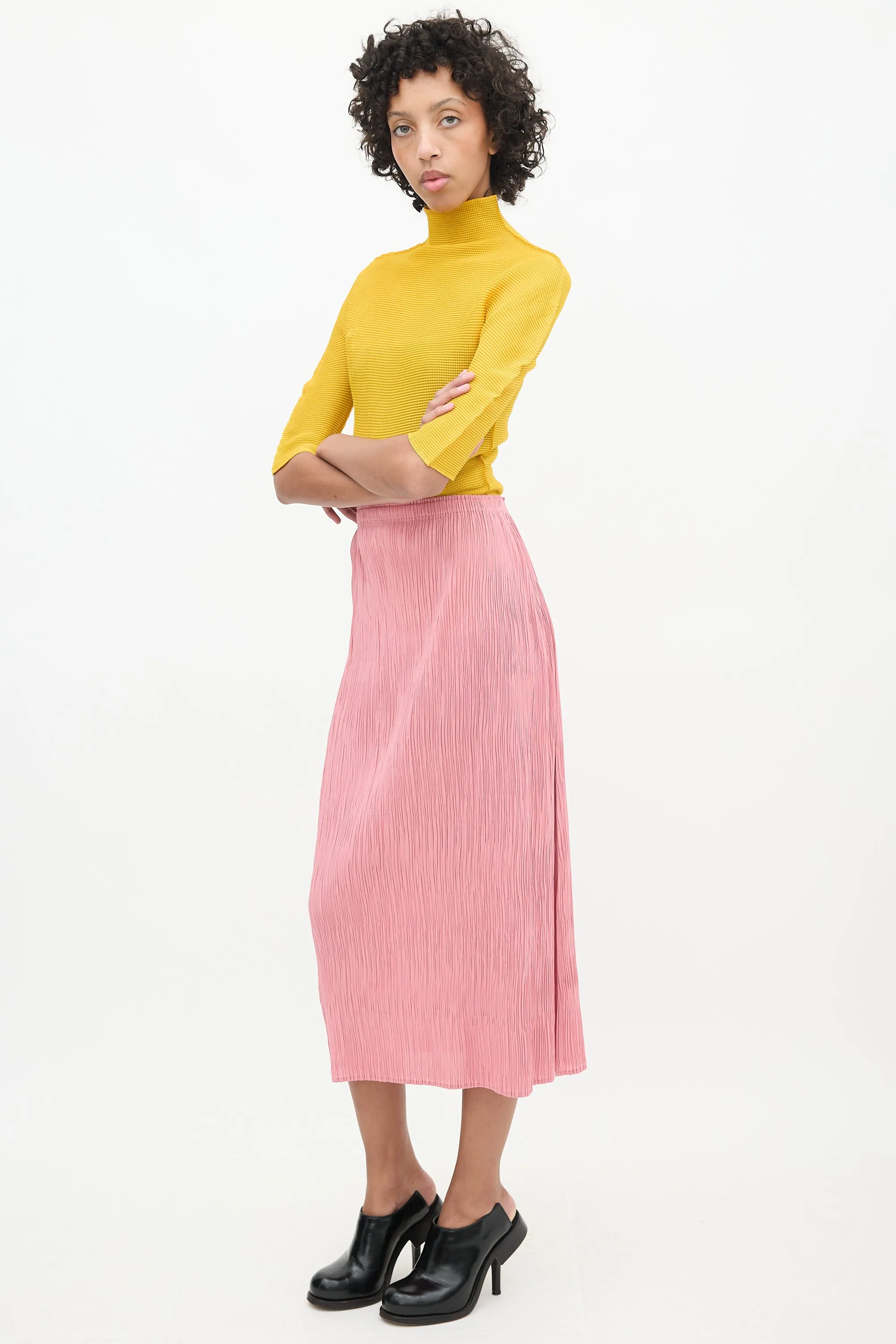 Pink Pleated Midi Skirt