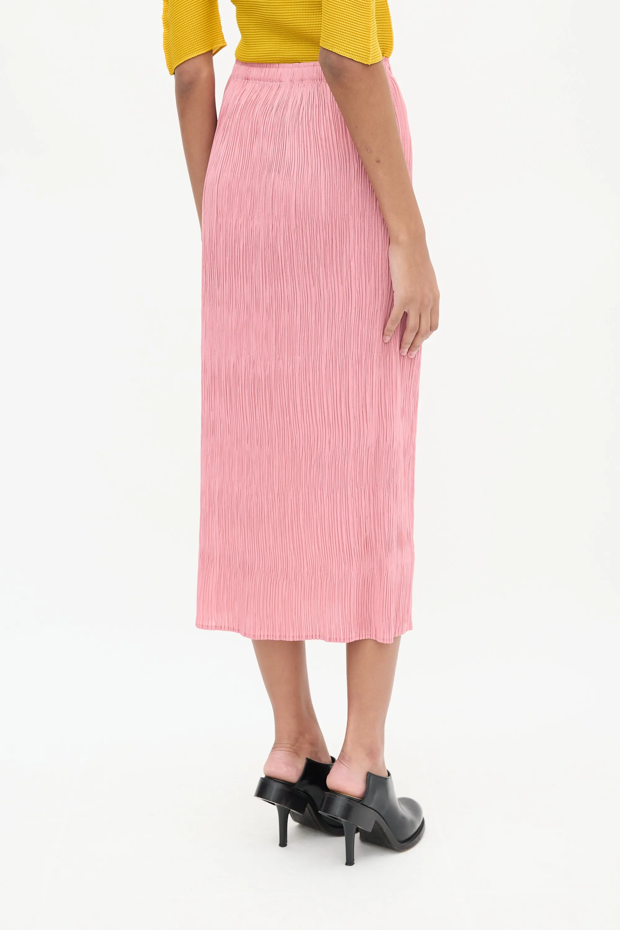 Pink Pleated Midi Skirt