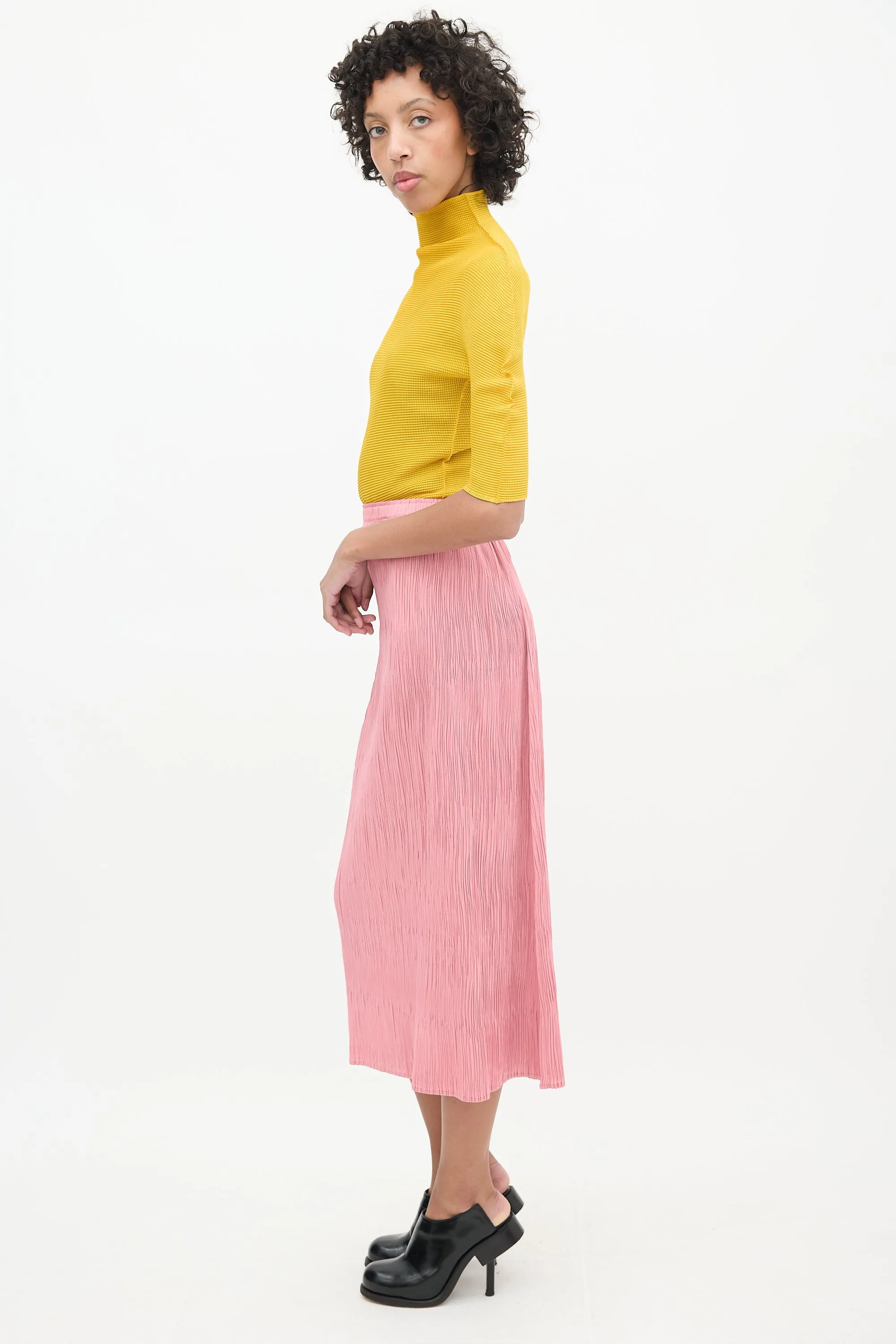 Pink Pleated Midi Skirt