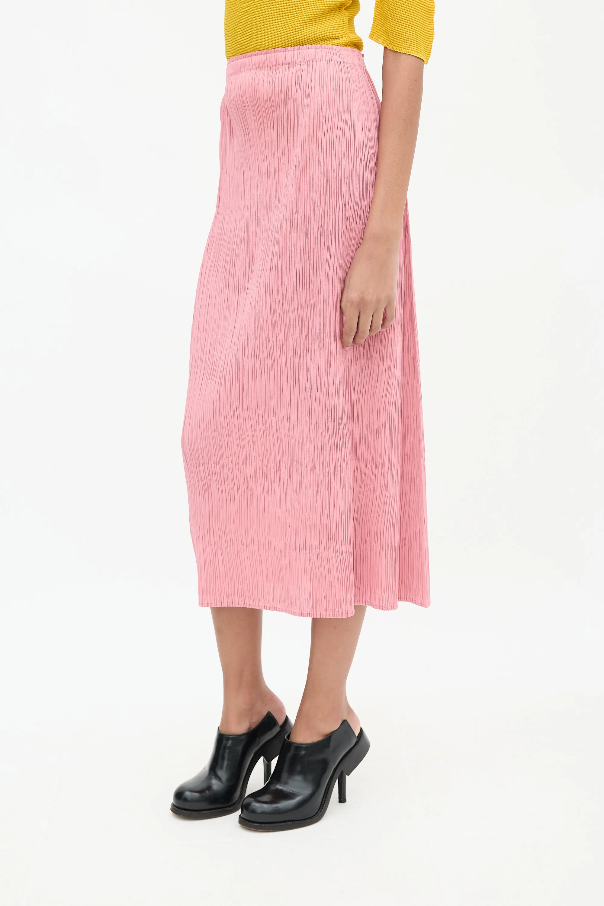 Pink Pleated Midi Skirt