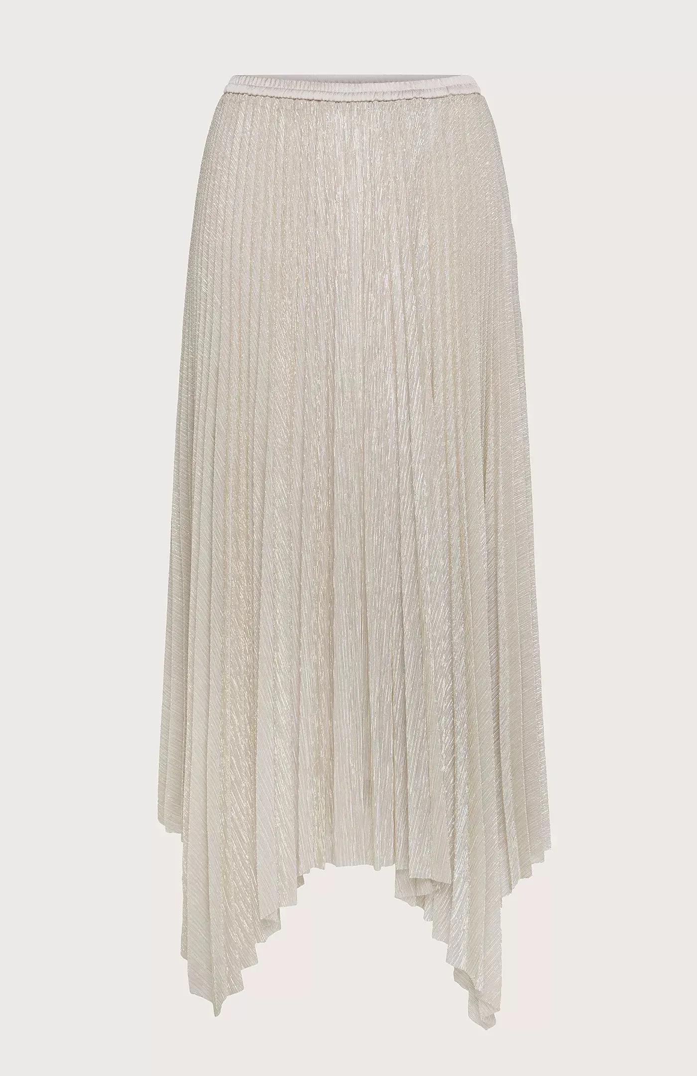 Pleated Lurex Asymmetrical Skirt - Beige