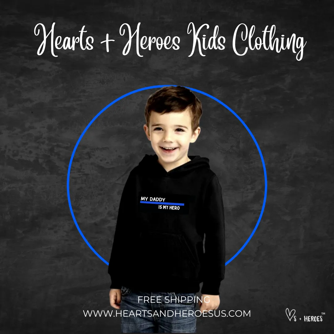 Police - Dad/ Mom is my Hero (Solid Blue Line) Kids Hoodie