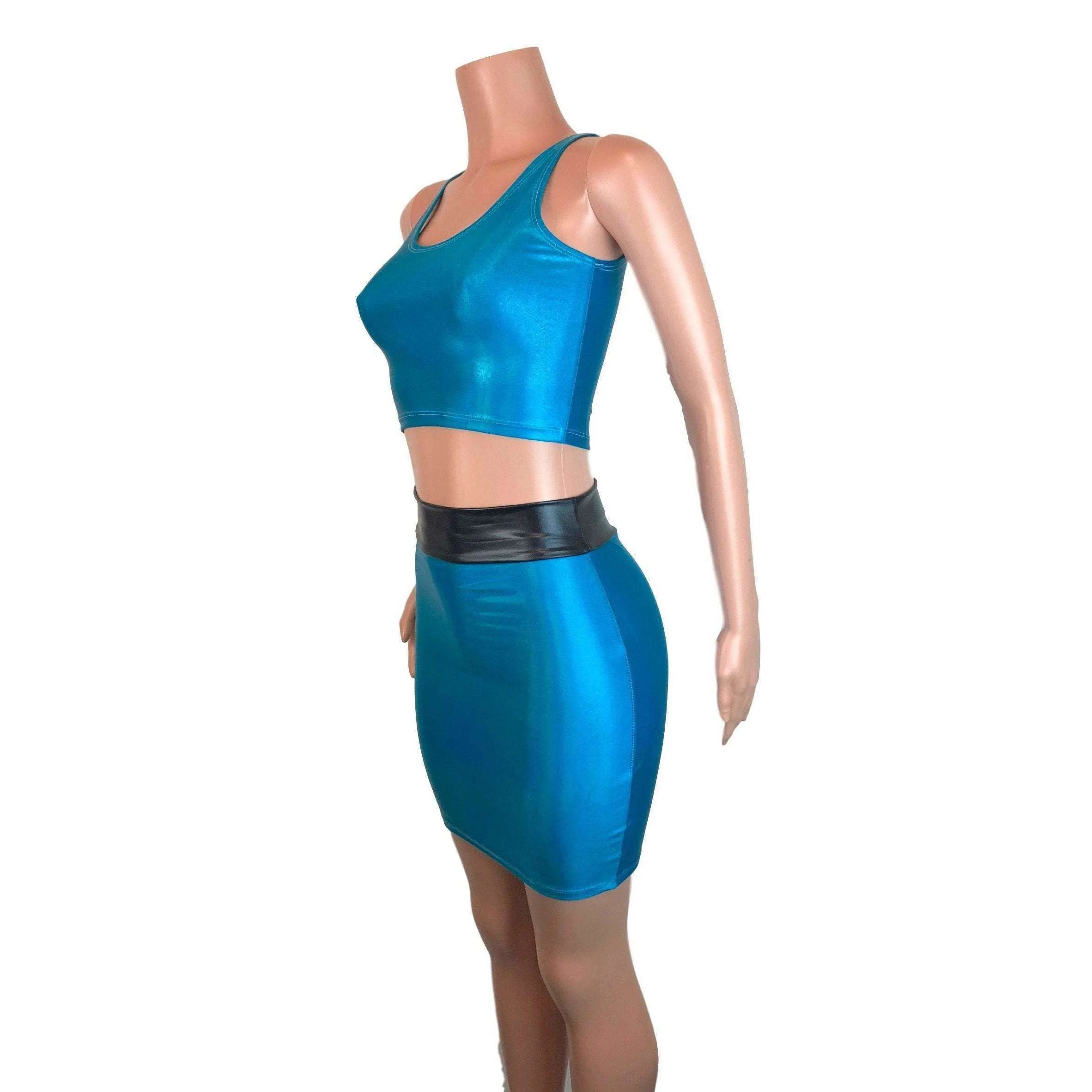 PowerPuff Girls BUBBLES Costume W/ Blue Pencil Skirt and Crop Top