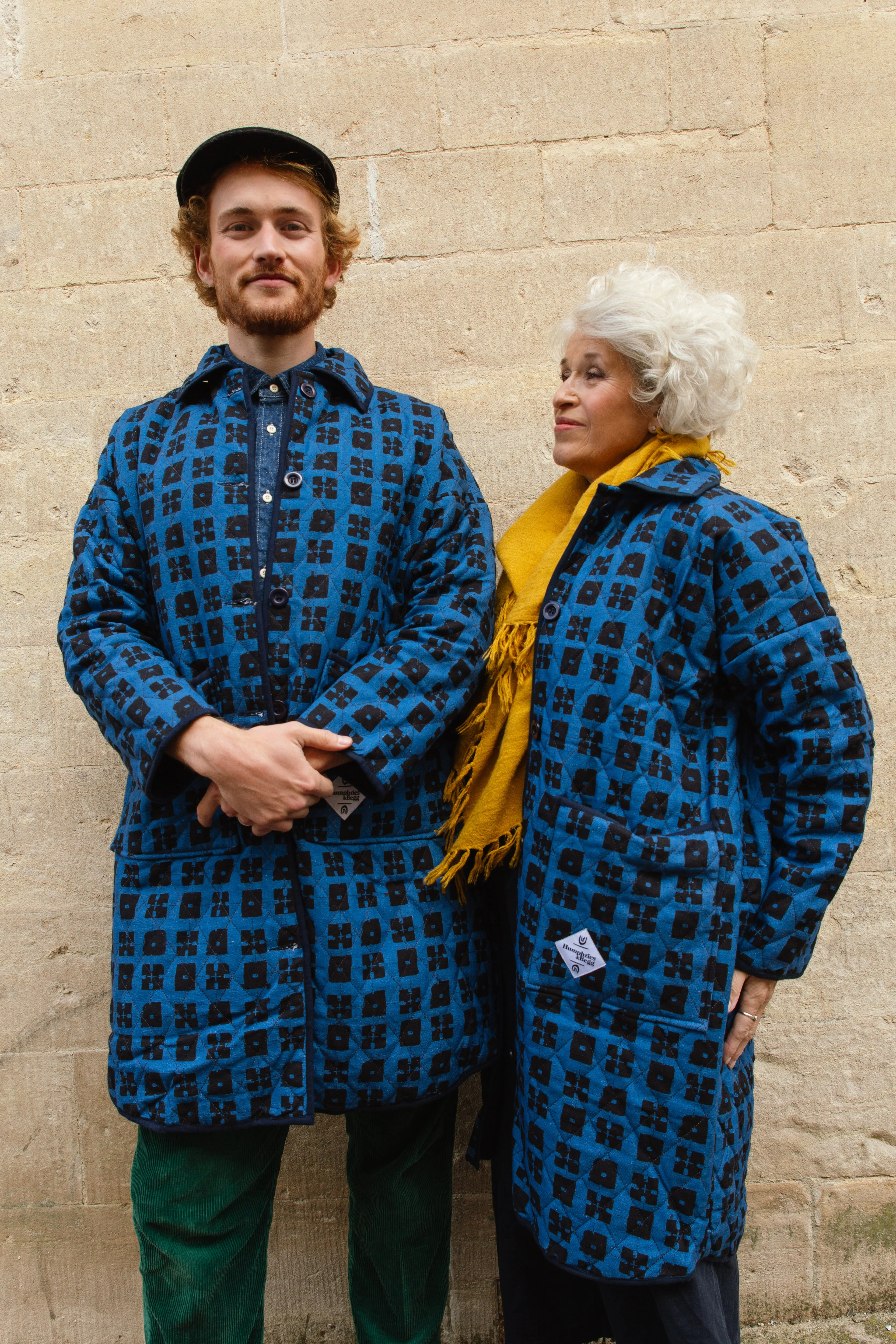 Quilted Overcoat in 'Indigo Chess Set'