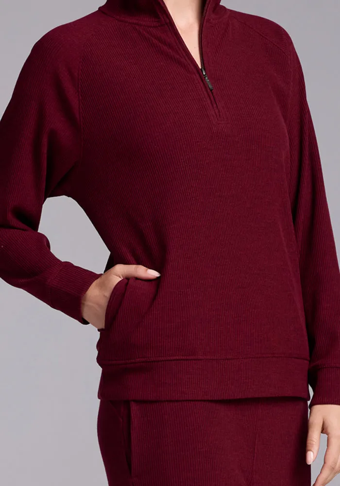 Quinn Ribbed 1/4 Zip - Cranberry Melange