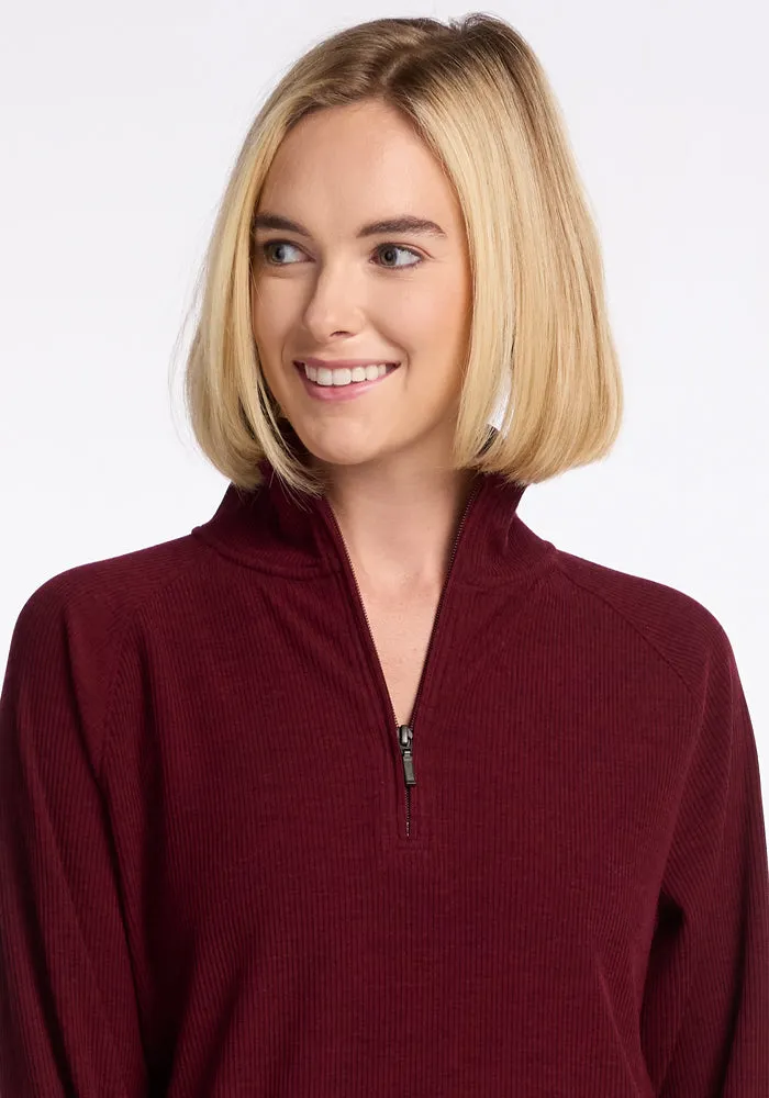 Quinn Ribbed 1/4 Zip - Cranberry Melange