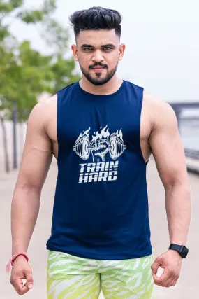 QUIRKY GYM VEST NAVY BLUE - TRAIN HARD