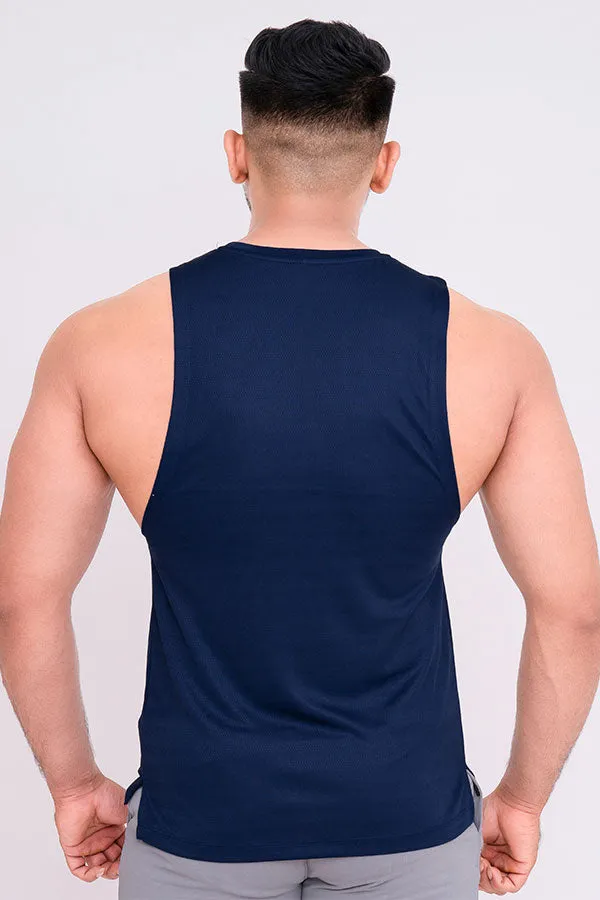 QUIRKY GYM VEST NAVY BLUE - TRAIN HARD