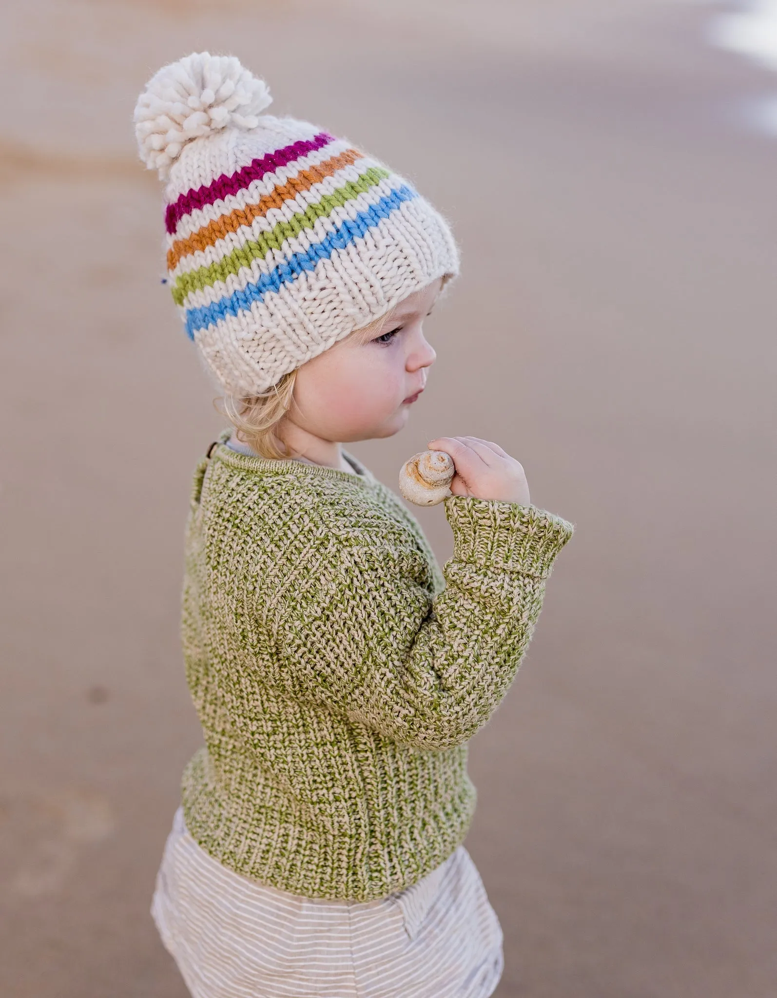 Rainbow Stripe Beanie Natural