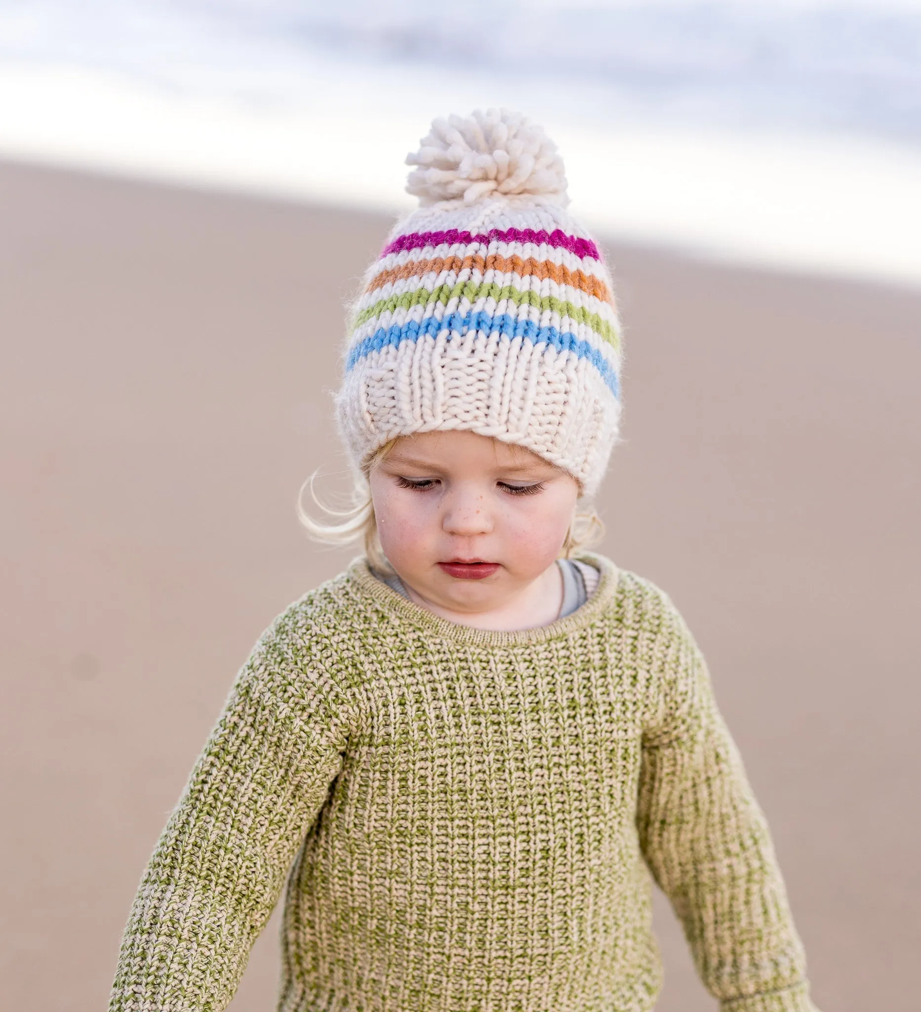 Rainbow Stripe Beanie Natural