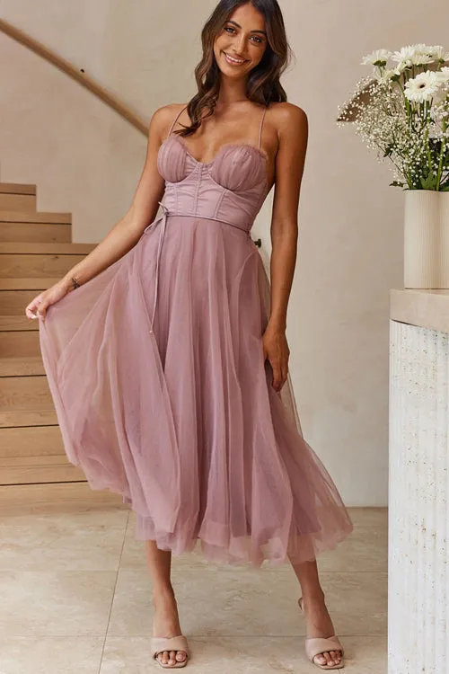 Rare Beauty Tulle Backless Midi Dress - 8 Colors