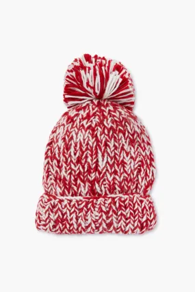 Red Hand Knitted Candy Cane PomPom Hat