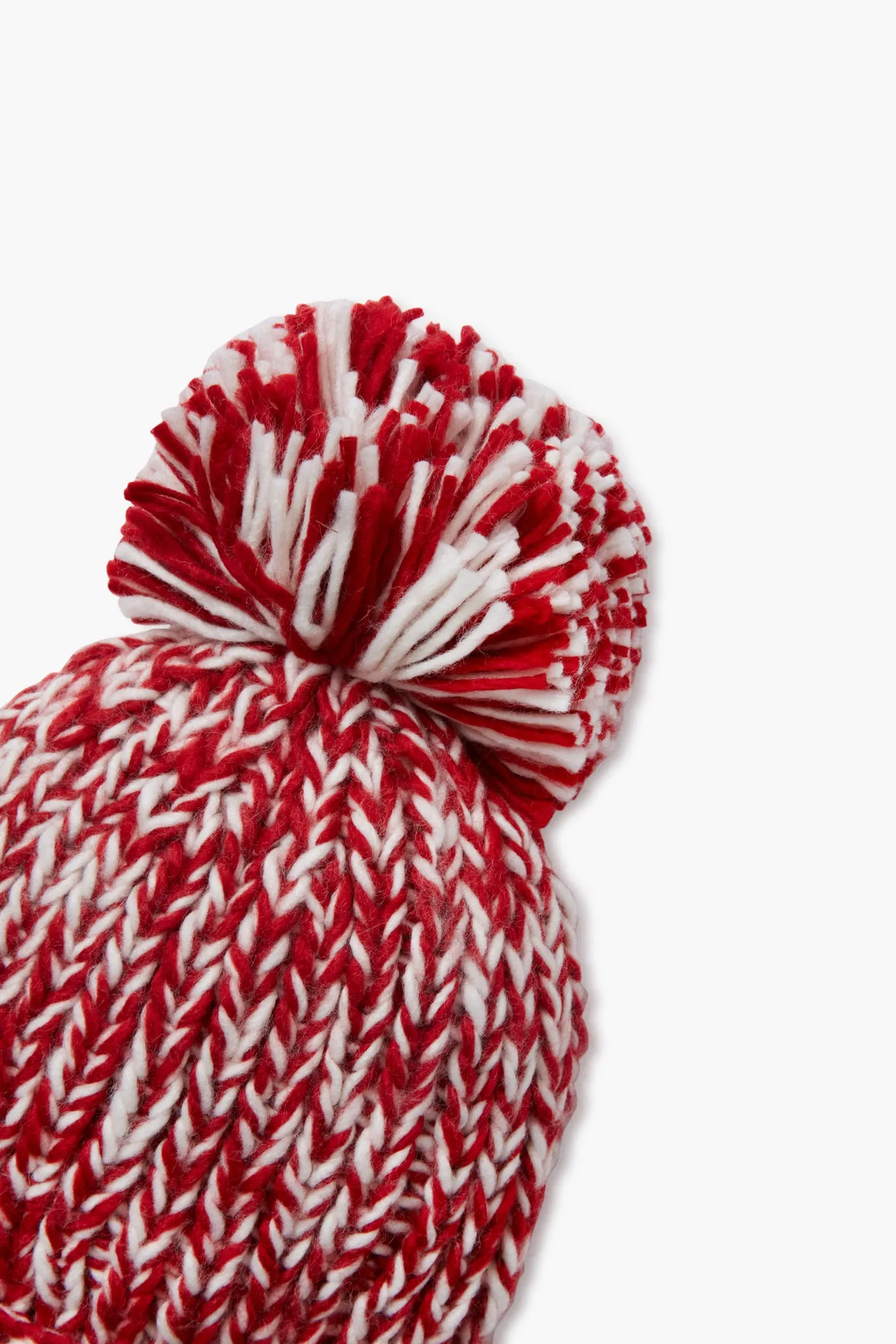 Red Hand Knitted Candy Cane PomPom Hat