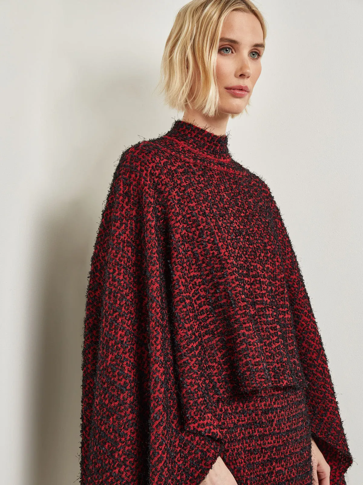 Relaxed Fit Two-Tone Eyelash Knit Poncho