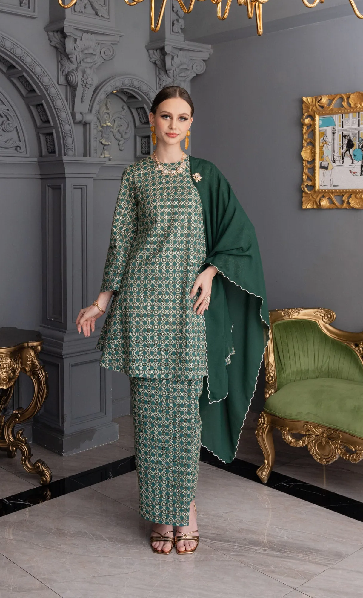 Revive Kurung in Antique Green