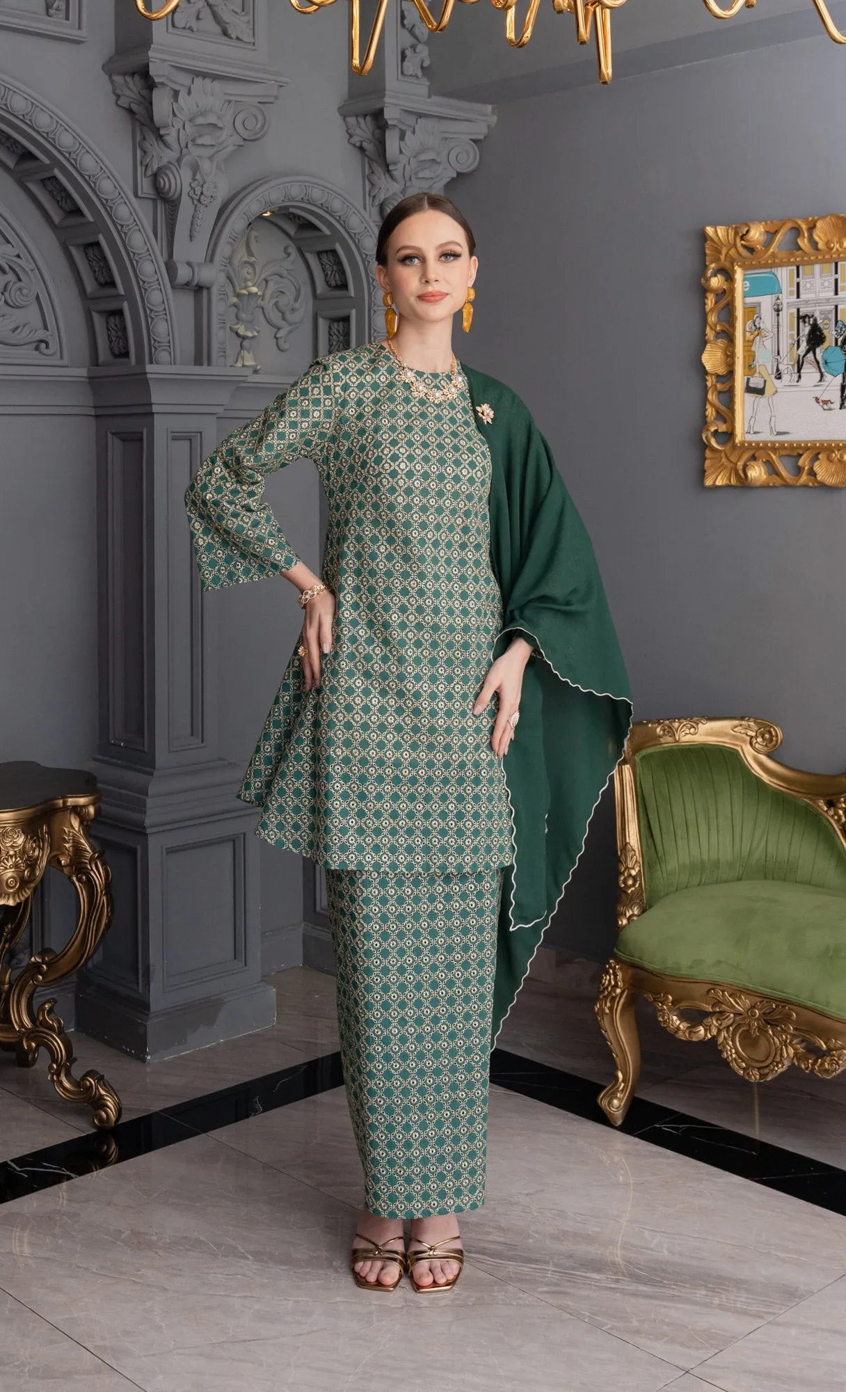 Revive Kurung in Antique Green