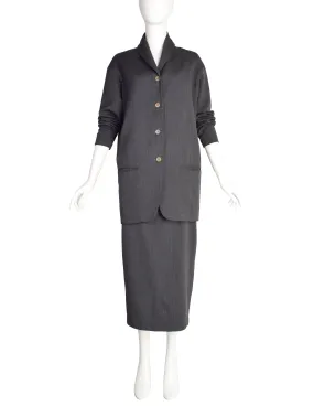 Romeo Gigli Vintage 1980s Charcoal Grey Wool Jacket and Skirt Suit