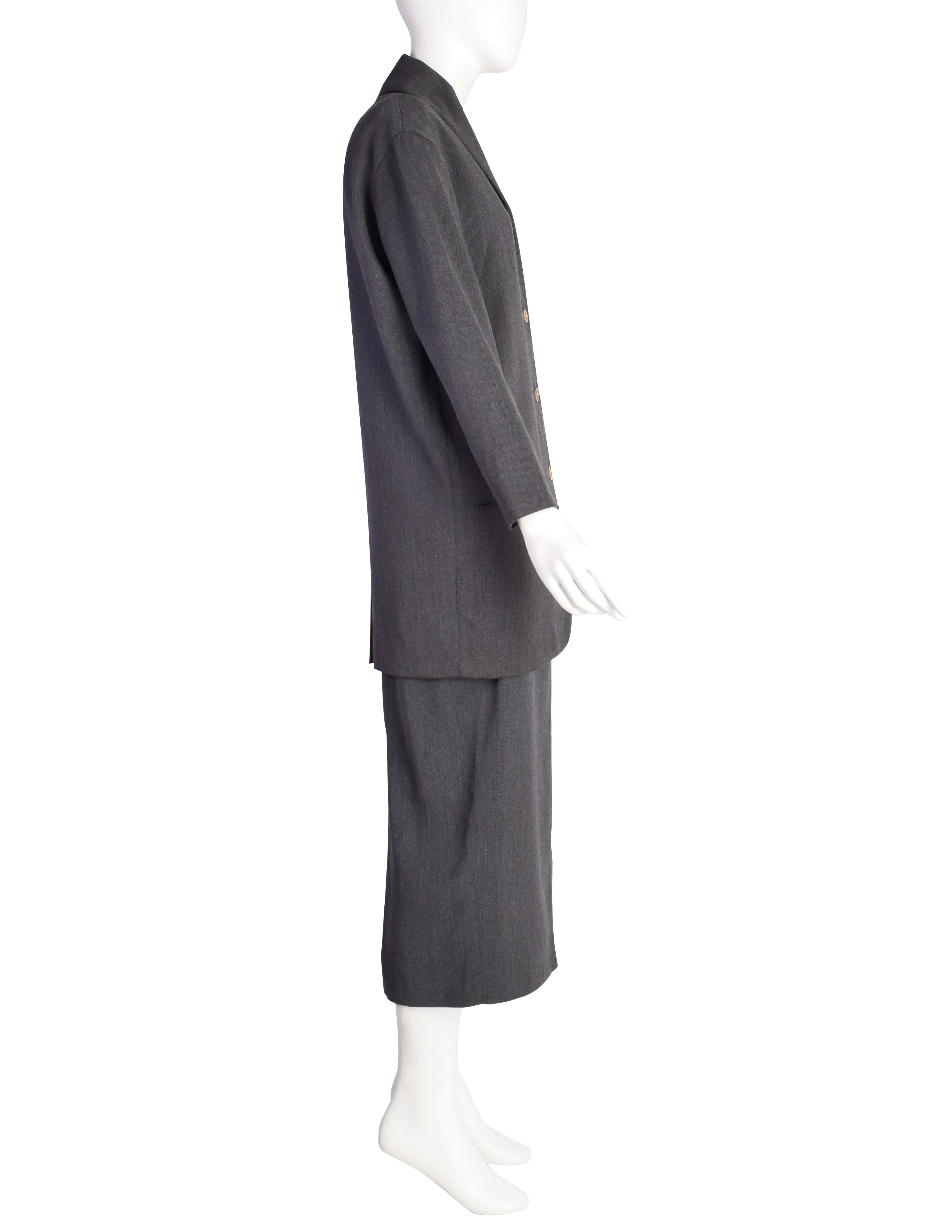 Romeo Gigli Vintage 1980s Charcoal Grey Wool Jacket and Skirt Suit