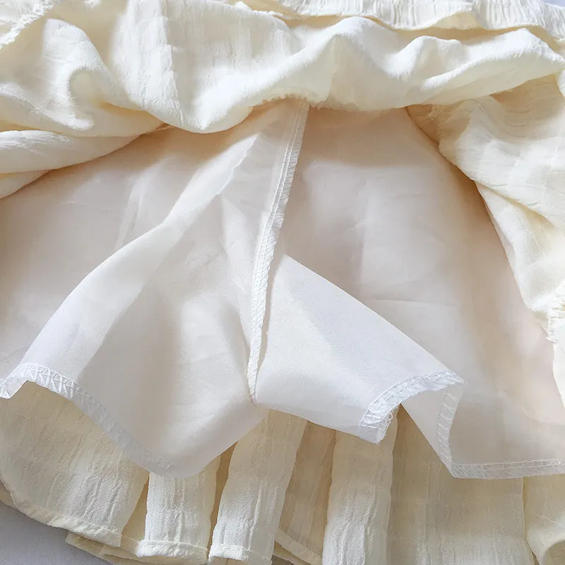 Ruffles Elastic High Waist Mini Skirt White/Beige