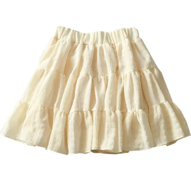 Ruffles Elastic High Waist Mini Skirt White/Beige