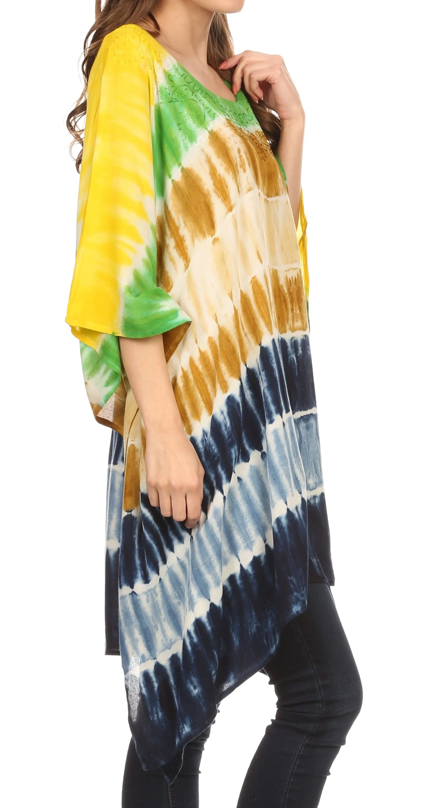 Sakkas Kalinda Embroidered Tie Dye Loose Fit Caftan Poncho Tunic Top / Cover-Up