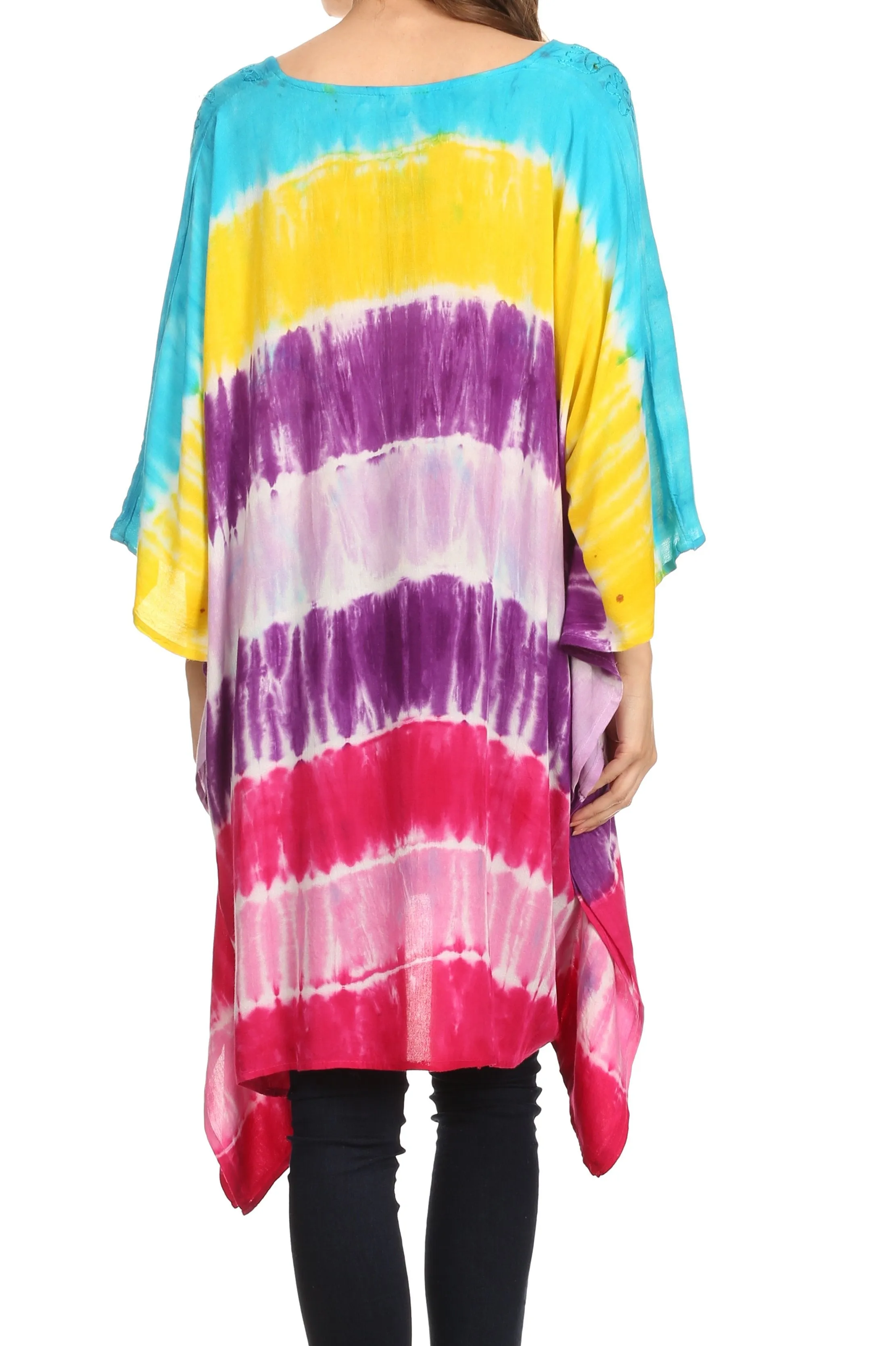 Sakkas Kalinda Embroidered Tie Dye Loose Fit Caftan Poncho Tunic Top / Cover-Up