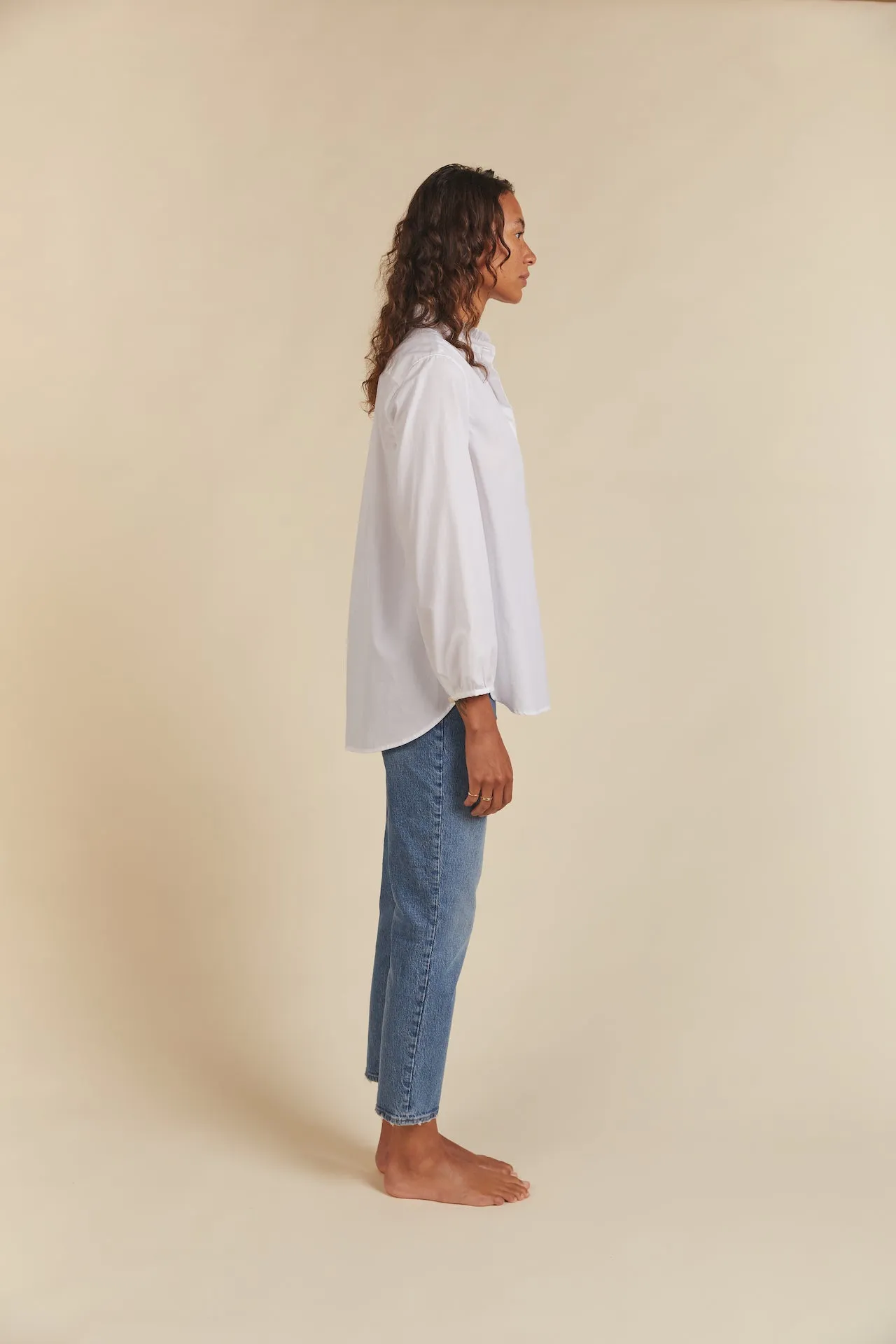 Sara B Henley Shirt White Poplin