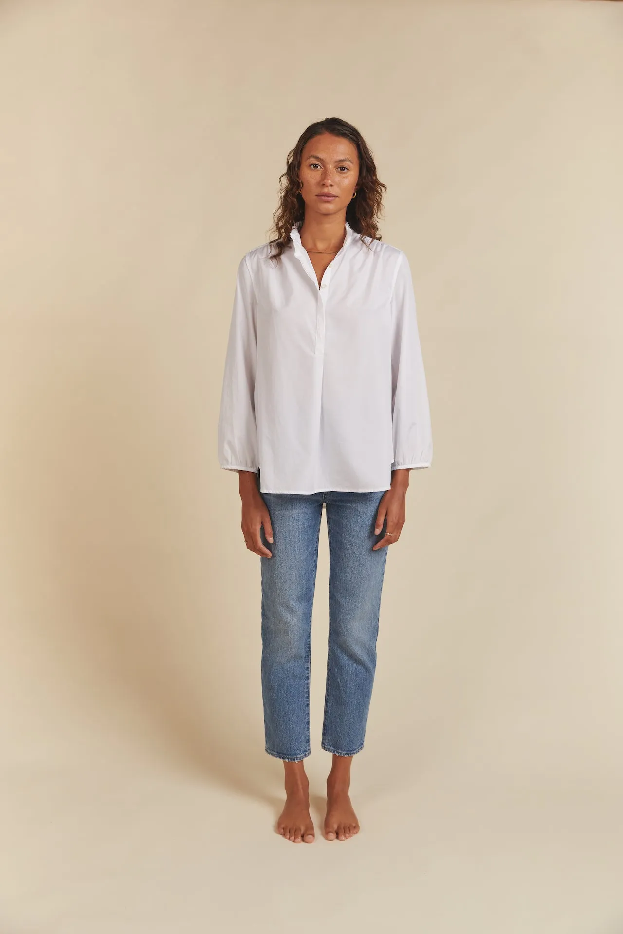 Sara B Henley Shirt White Poplin