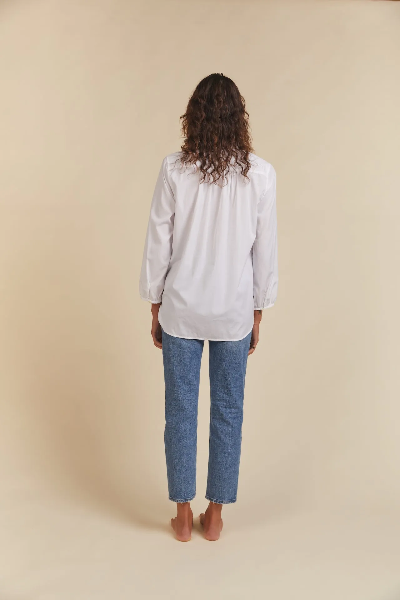 Sara B Henley Shirt White Poplin